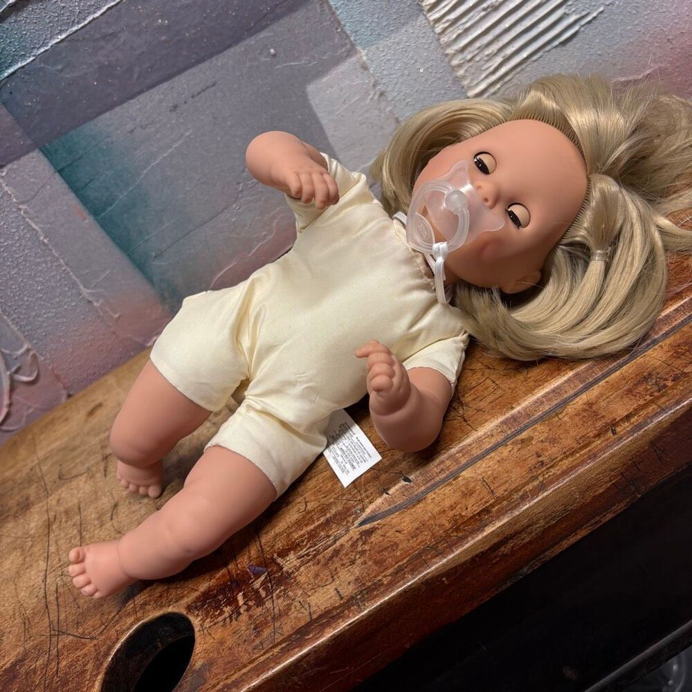 Gotz Puppenmanufaktur 13" Baby Doll Brown Eyes Blonde Hair Light Skin Collectibl